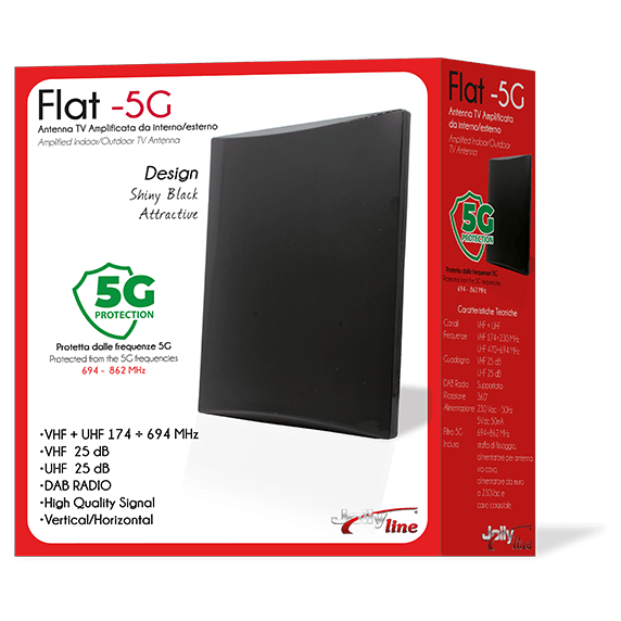 Jolly Line Digital Flat-5G Internal VHF &amp; UHF 22dB Amplified TV Antenna with 5G Filter - Black | 761319 from Jolly Line - DID Electrical
