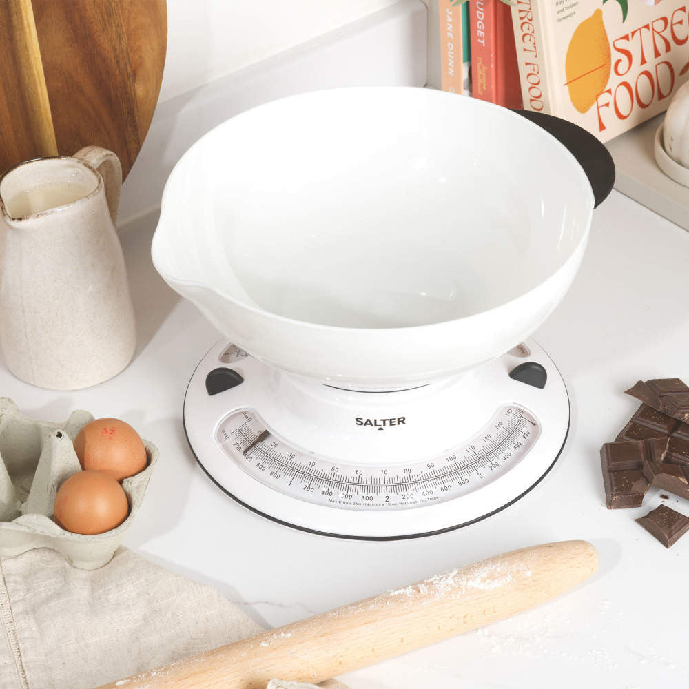 Salter Aquaweigh Mechanical Kitchen Scale - White | 800 WHBKDR from Salter - DID Electrical
