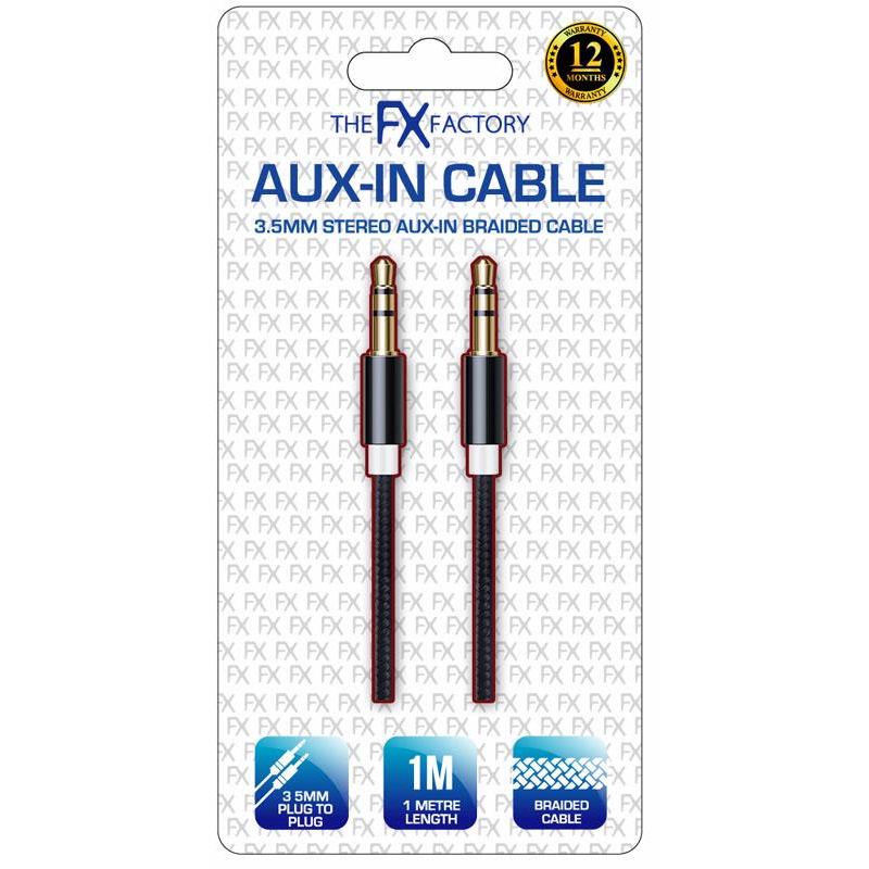 FX Factory 1M 3.5mm Universal Stereo Braided Aux-In-Cable - Black | 840388 from FX Factory - DID Electrical