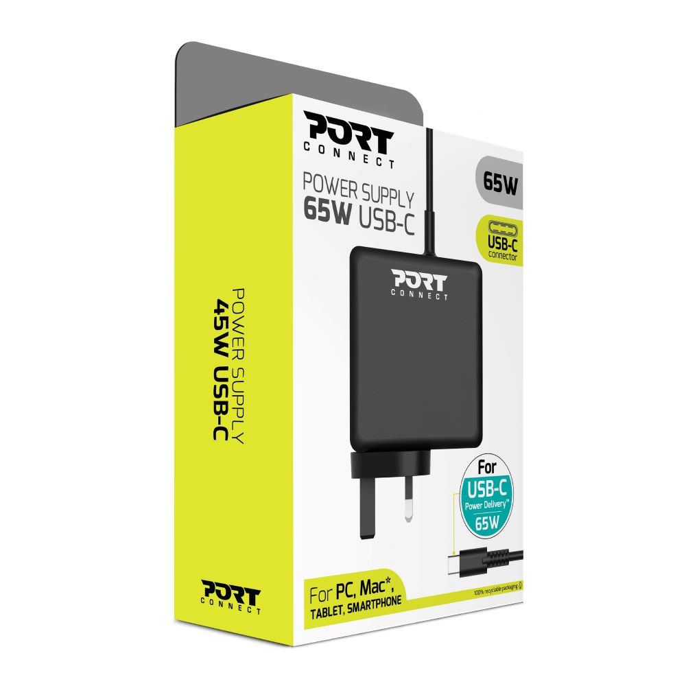 Port Connect Power Supply 65W USB-C Laptop Charger - Black | 900007B-UK from Port Connect - DID Electrical