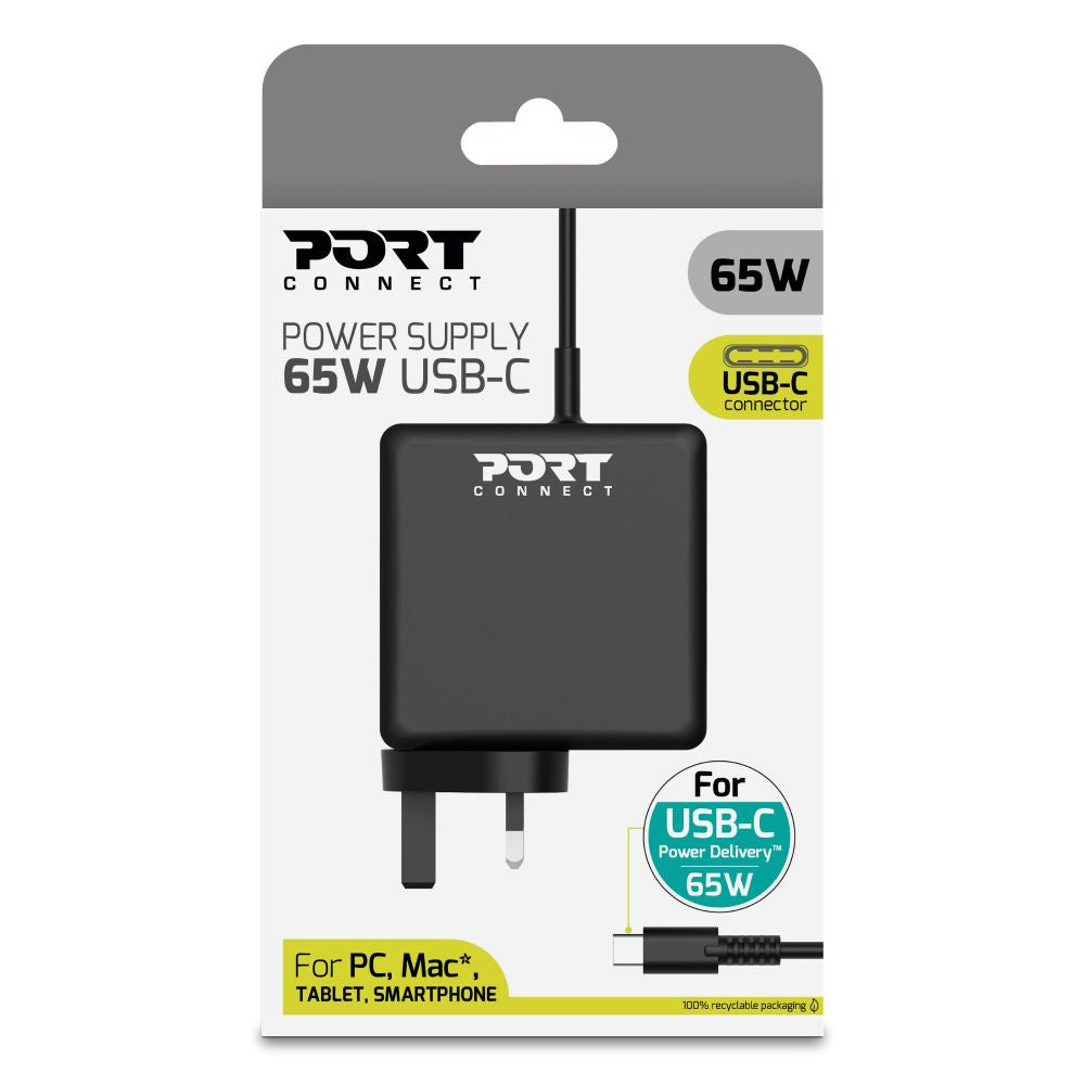 Port Connect Power Supply 65W USB-C Laptop Charger - Black | 900007B-UK from Port Connect - DID Electrical