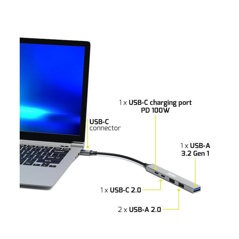 Port Connect USB-C Hub with 4 USB Ports - Grey | 900163 from Port Connect - DID Electrical