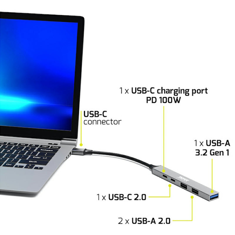 Port Connect USB-C Hub with 4 USB Ports - Grey | 900163 from Port Connect - DID Electrical