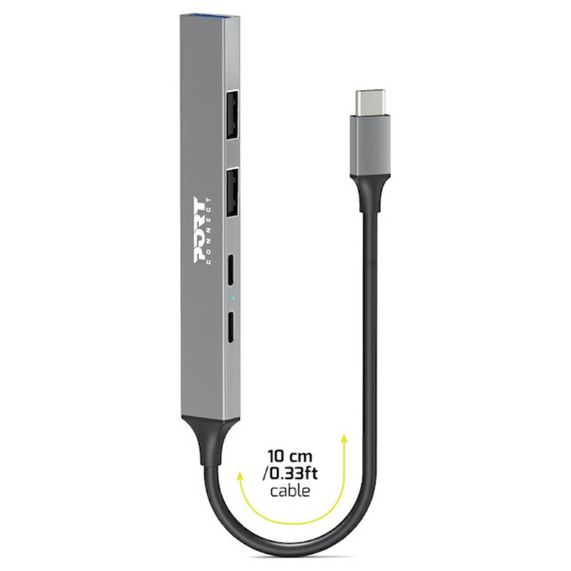 Port Connect USB-C Hub with 4 USB Ports - Grey | 900163 from Port Connect - DID Electrical