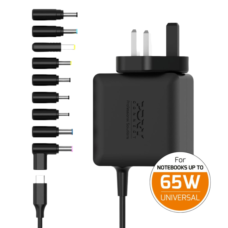 Port Connect 65W Universal GaN USB-C Power Adapter - Black | 904065UWUK