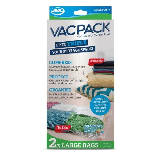 JML Vac Pack Vacuum Seal Storage Bags - Clear (Pack of 2) | A001080 from JML - DID Electrical