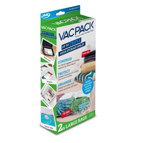 JML Vac Pack Vacuum Seal Storage Bags - Clear (Pack of 2) | A001080 from JML - DID Electrical