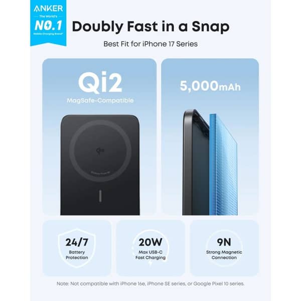 Anker Nano 5000mAh Wireless Charging Power Bank - Black | A1665H11