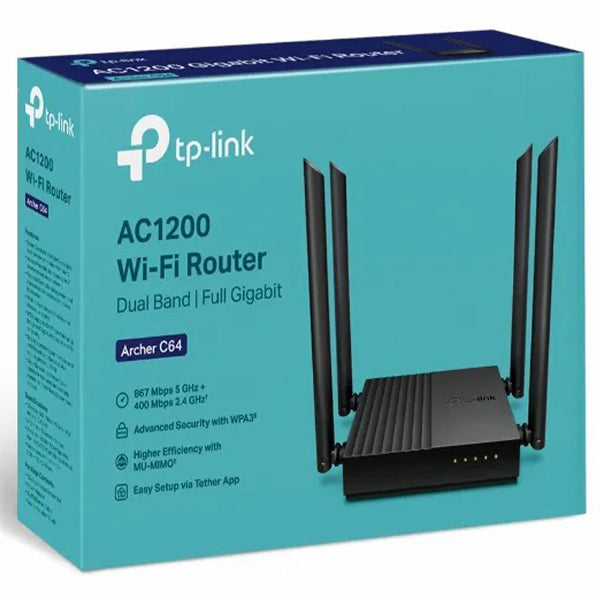 TP-Link AC1200 Wireless MU-MIMO WiFi Router - Black | ARCHER C64 from TP Link - DID Electrical