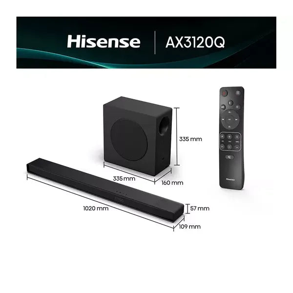 Hisense 3.1.2 Wireless Soundbar with Subwoofer - Black | AX3120Q from Hisense - DID Electrical