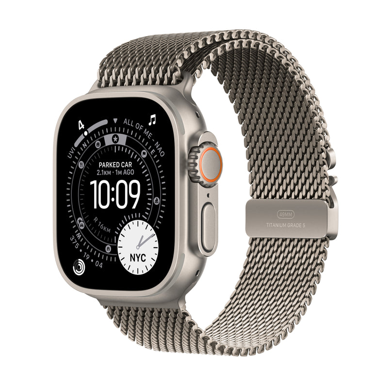 Apple Watch Ultra GPS Cellular 49mm Natural Titanium Case with Natural Titanium Milanese Loop Medium MEWY4DH/A