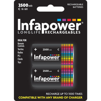 Infapower 2500mAh Rechargeable C Size Ni-MH Multi Usage Batteries 2 Pack - Black | 210046 from Infapower - DID Electrical