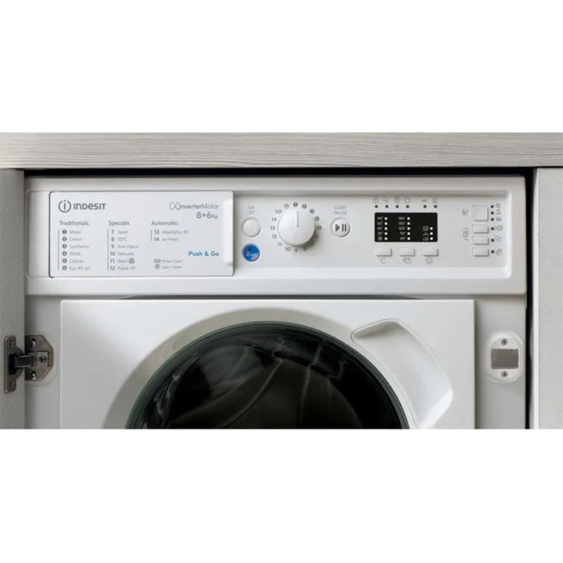 Indesit 8/6KG 1351 Spin Built-In Washer Dryer - White | BIWDIL861485UK from Indesit - DID Electrical