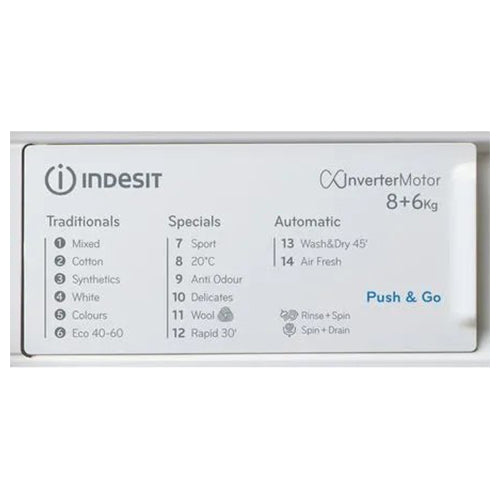 Indesit 8/6KG 1351 Spin Built-In Washer Dryer - White | BIWDIL861485UK from Indesit - DID Electrical