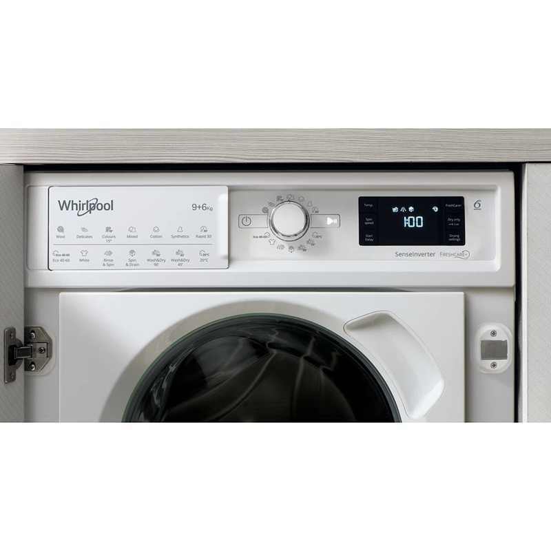 Whirlpool 9KG/6KG 1400 Spin Built-In Washer Dryer - White | BIWDWG961485UK from Whirlpool - DID Electrical