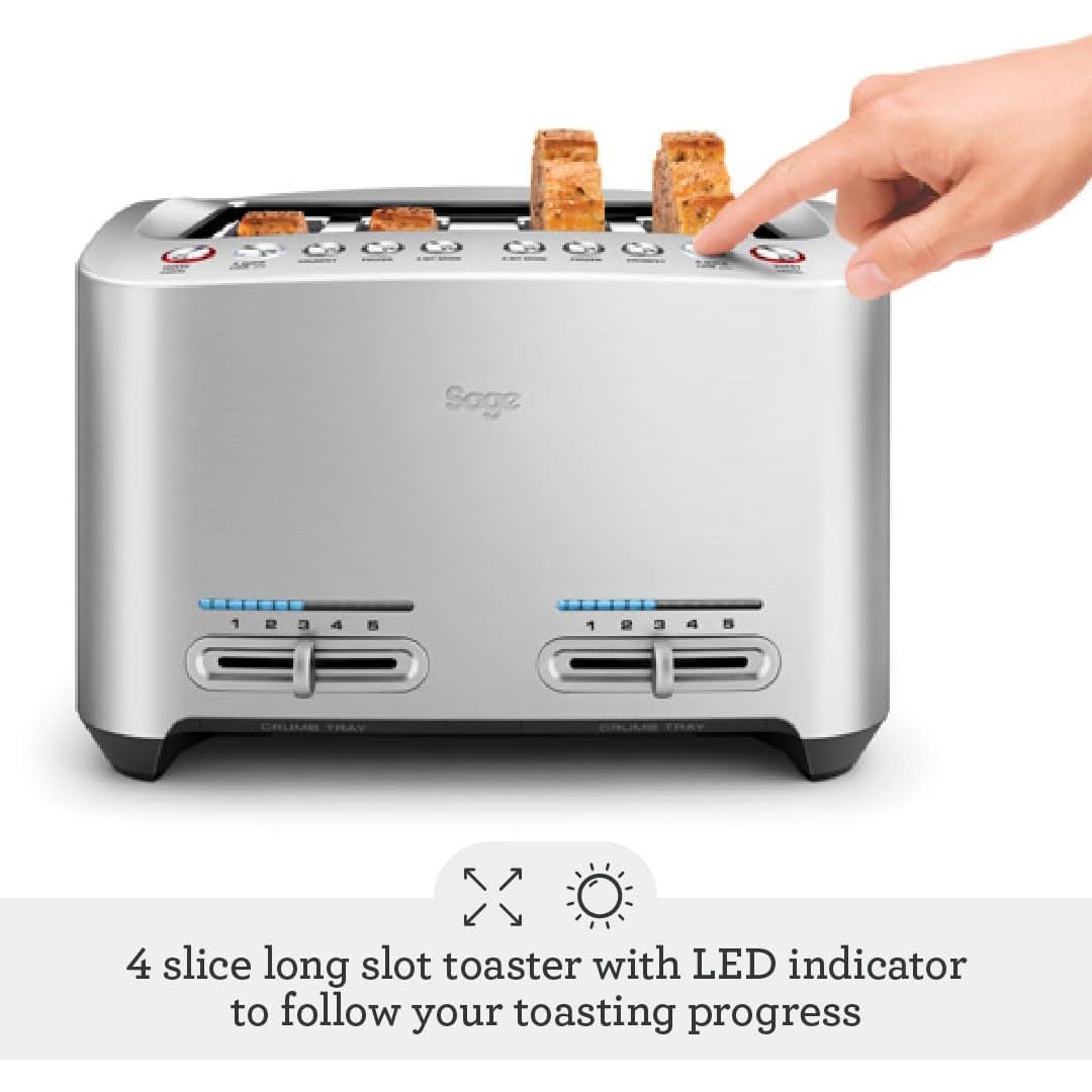 Sage The Smart Toast 1900W 4 Slice Toaster - Brushed Aluminium | BTA845UK from Sage - DID Electrical