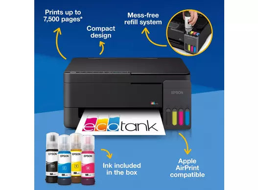 Epson EcoTank A4 Multifunction Wi-Fi & AirPrint Ink Tank Printer - Black | C11CL62401