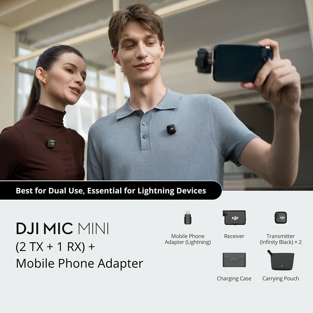DJI Mic Mini (2 TX + 1 RX + Charging Case) Microphone - Infinity Black | CP.RN.00000433.01 from DJI - DID Electrical
