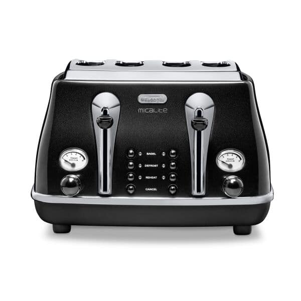 DeLonghi Icona Micalite 1800W 4 Slice Toaster - Black | CTOM4003.BK from DeLonghi - DID Electrical