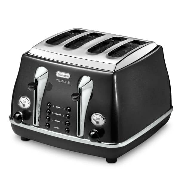 DeLonghi Icona Micalite 1800W 4 Slice Toaster - Black | CTOM4003.BK from DeLonghi - DID Electrical
