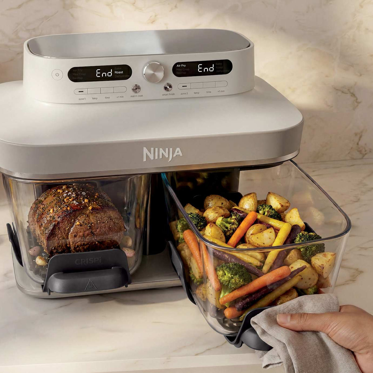 Ninja CRISPi 7.6L DualZone 8-in-1 Function Glass Air Fryer - Bone | DD102UKIV2