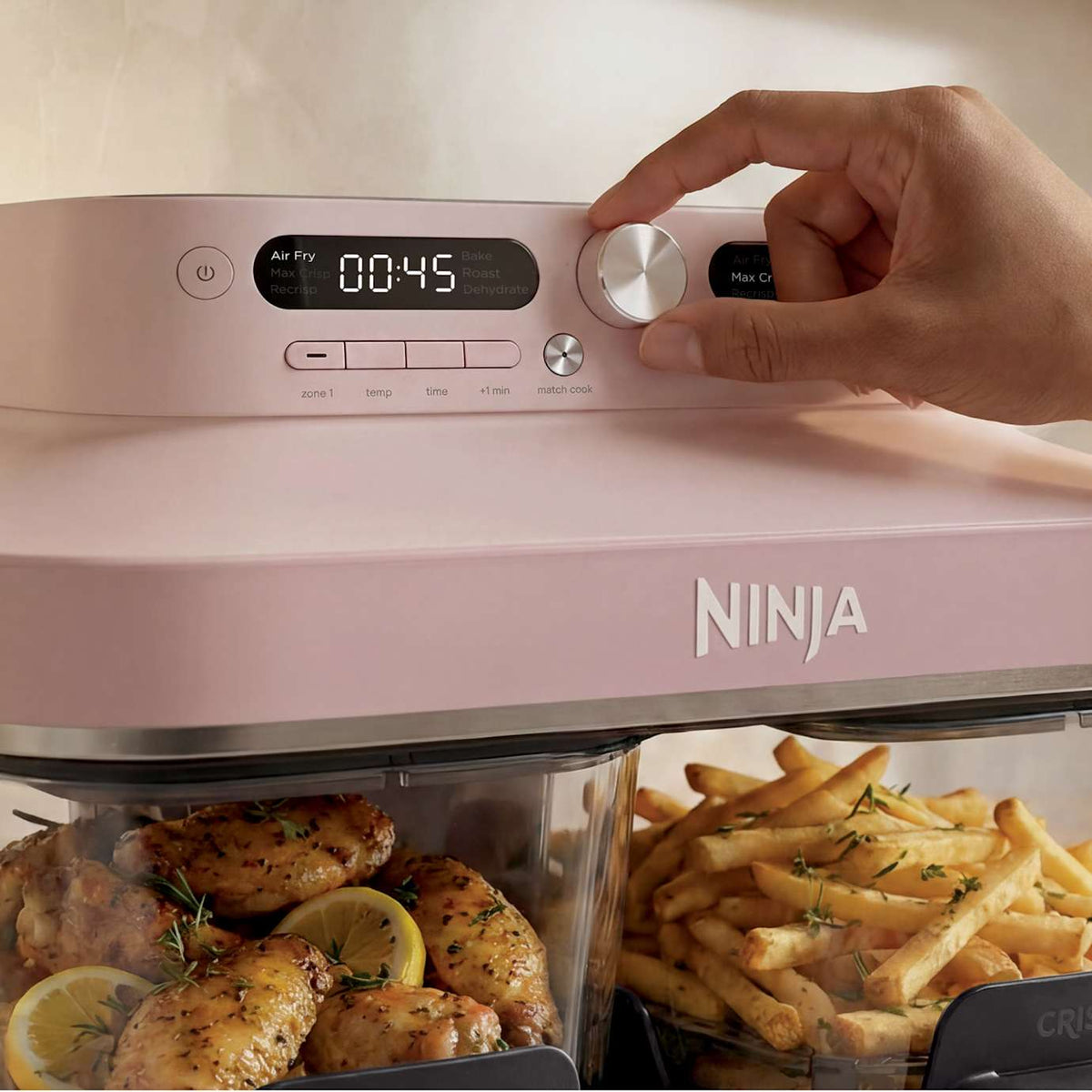 Ninja CRISPi 7.6L DualZone 8-in-1 Function Glass Air Fryer - Rose Quartz | DD102UKPK1