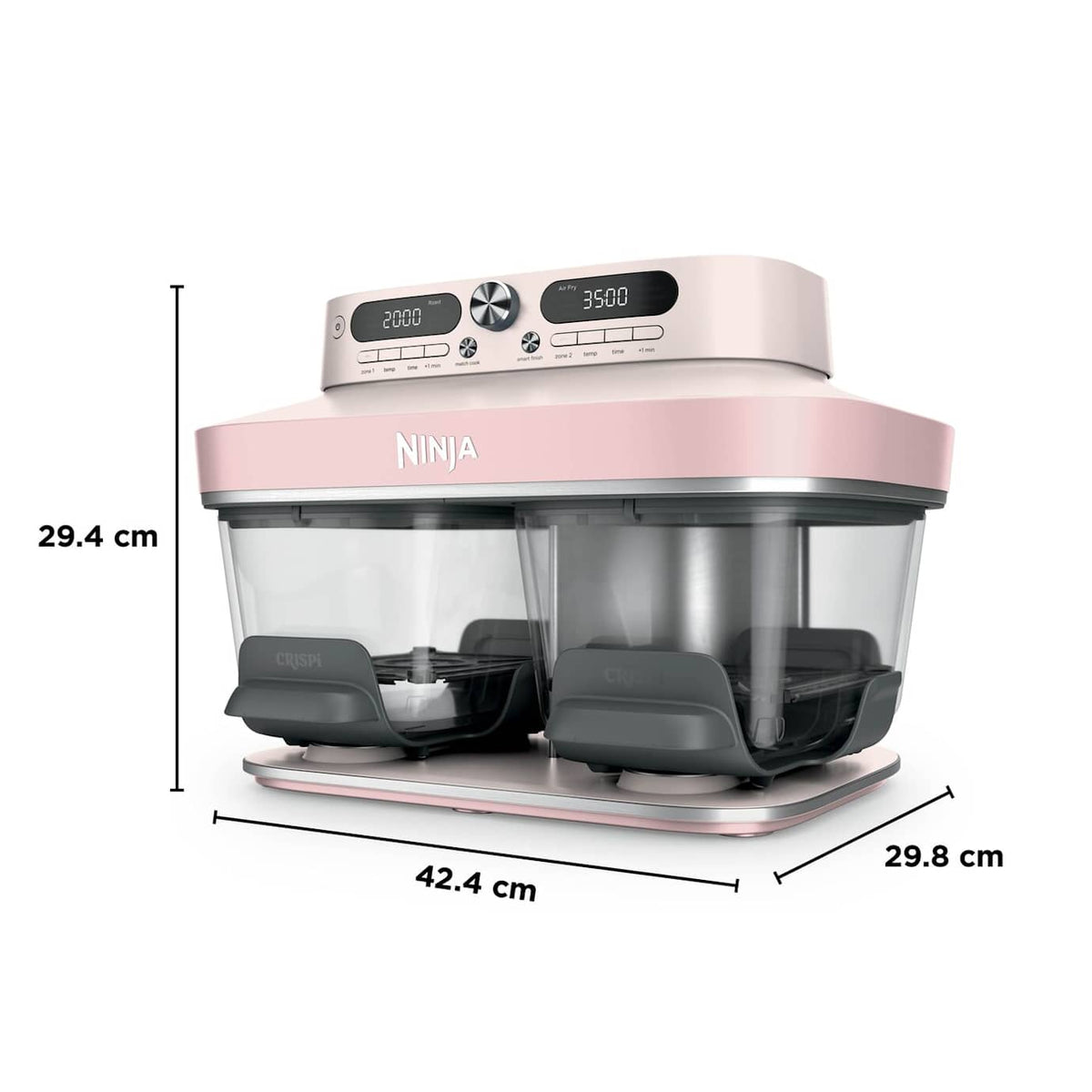 Ninja CRISPi 7.6L DualZone 8-in-1 Function Glass Air Fryer - Rose Quartz | DD102UKPK1