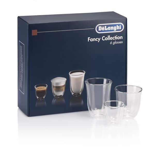 DeLonghi Fancy 6 Mixed Sized Hand Blown Coffee Glasses - Transparent | DLSC302 from DeLonghi - DID Electrical