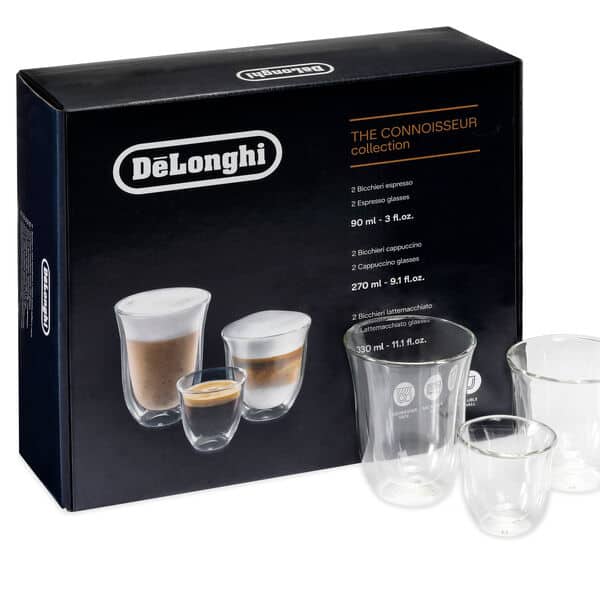 DeLonghi Fancy 6 Mixed Sized Hand Blown Coffee Glasses - Transparent | DLSC302 from DeLonghi - DID Electrical