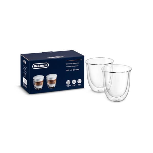 DeLonghi Cappuccino Glass Set Pack of 2 - Transparent | DLSC311 from DeLonghi - DID Electrical