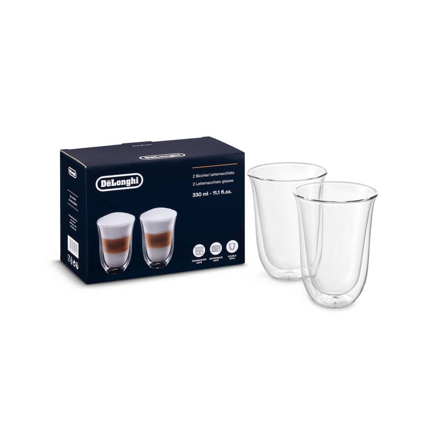 DeLonghi Latte Glasses Set Pack of 2 - Transparent | DLSC312 from DeLonghi - DID Electrical