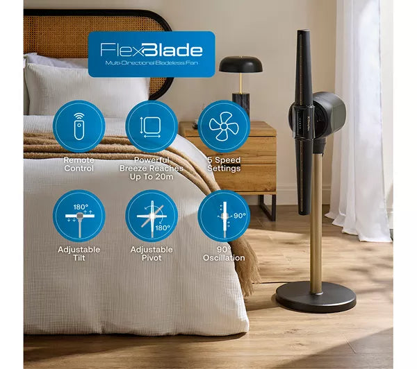 Dimplex 2-in-1 Cordless Bladeless Pedestal & Desk Fan - Black | DXACF002