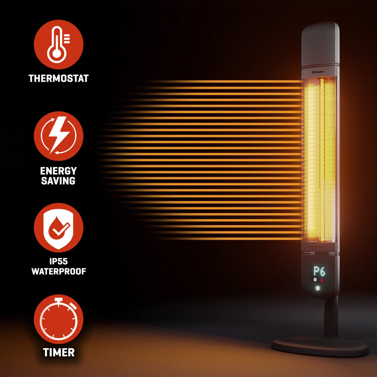 Dimplex 2500W Smart Freestanding & Wall Mount Carbon Heater - Black | DXOTDRSMT