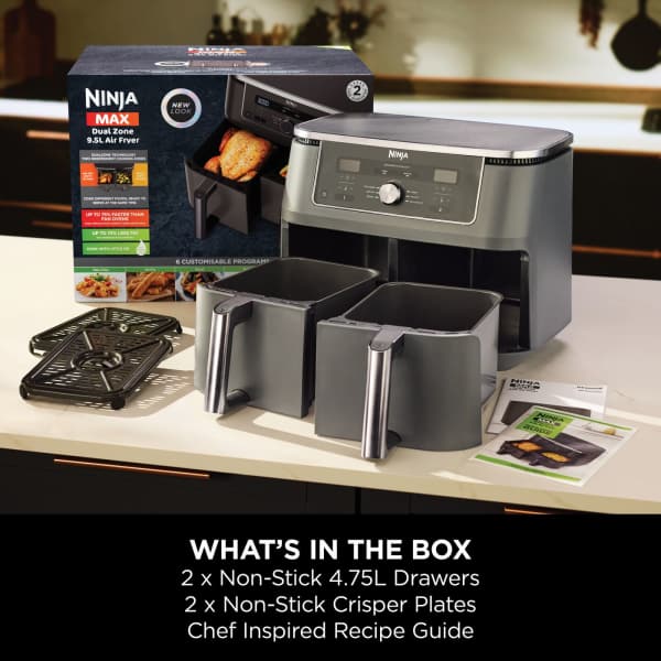 Ninja Max 6-in-1 Dual Zone 9.5L Air Fryer - Gun Metal Grey | DZ400UK from Ninja - DID Electrical