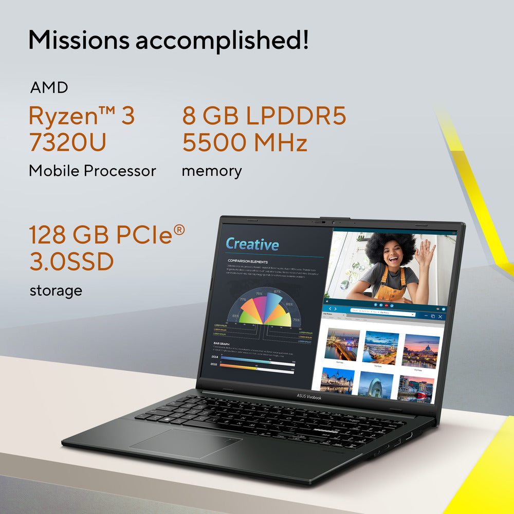 Asus Vivobook Go AMD Ryzen 3 15.6" 8GB/128GB Laptop - Black | SE1504FA-NJ715W from Asus - DID Electrical