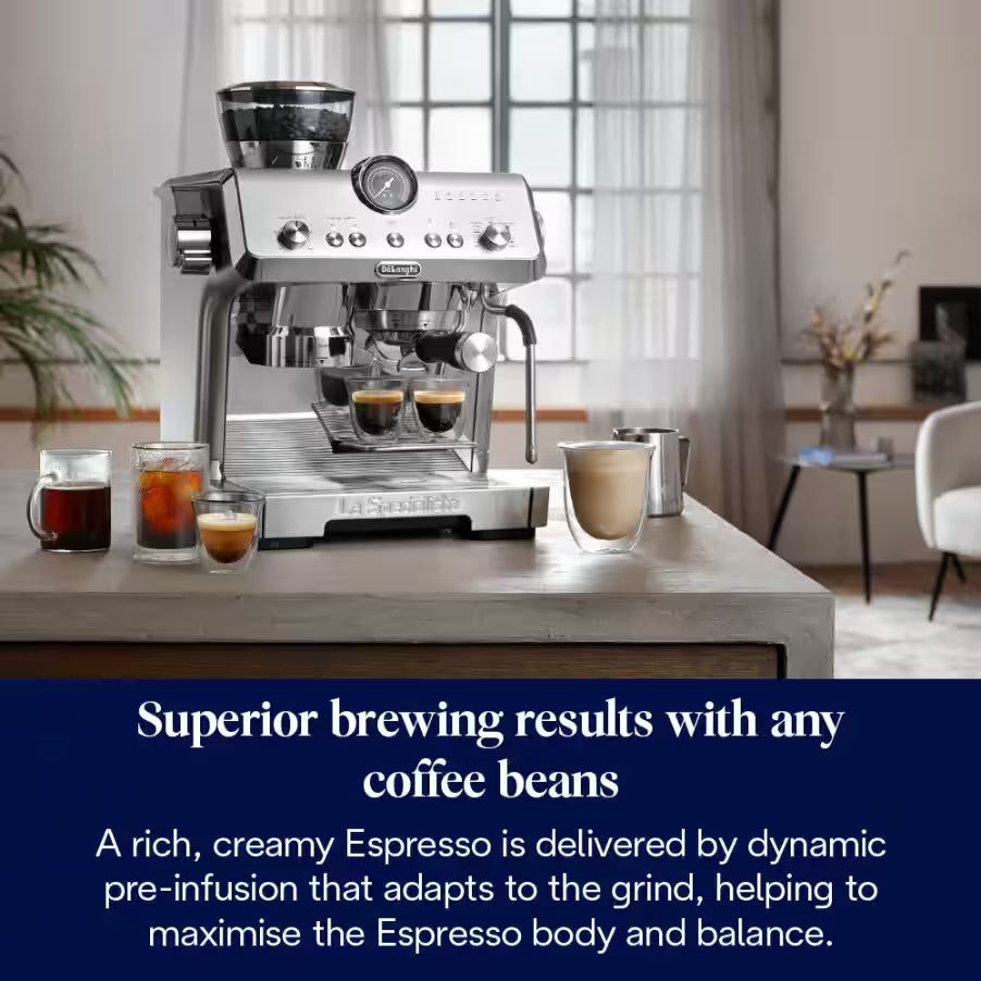 DeLonghi Bean to Cup Coffee Machine With La Specialista Opera Home Cafe Kit - Metal | EC9555.M from DeLonghi - DID Electrical