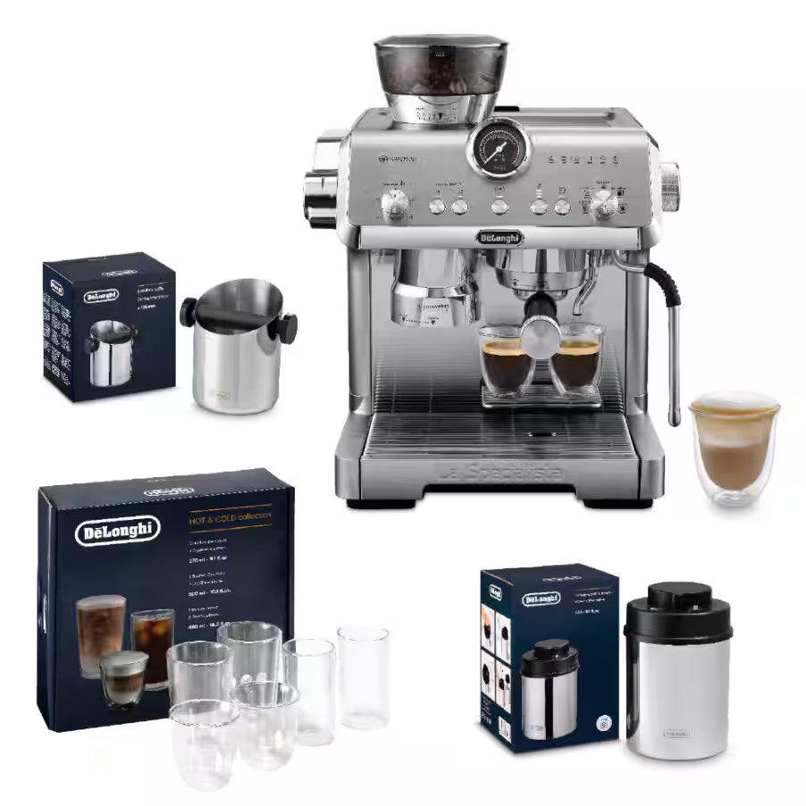 DeLonghi Bean to Cup Coffee Machine With La Specialista Opera Home Cafe Kit - Metal | EC9555.M from DeLonghi - DID Electrical