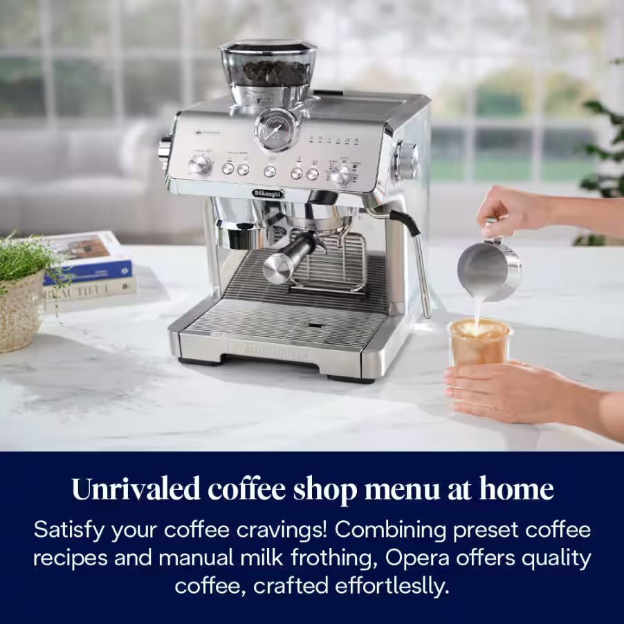 DeLonghi Bean to Cup Coffee Machine With La Specialista Opera Home Cafe Kit - Metal | EC9555.M from DeLonghi - DID Electrical