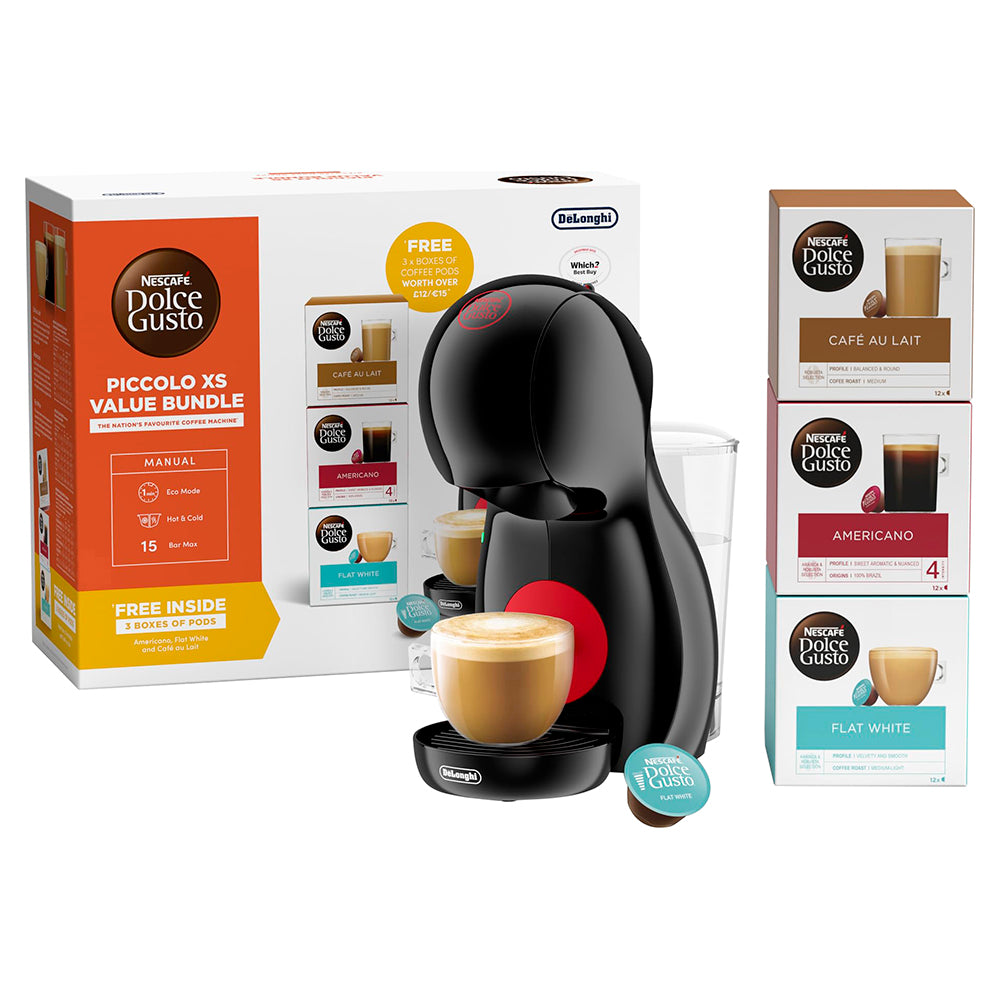 DeLonghi NESCAFE Dolce Gusto Piccolo XS Manual Coffee Machine Bundle - Black | EDG210.BBUNDL from DeLonghi - DID Electrical