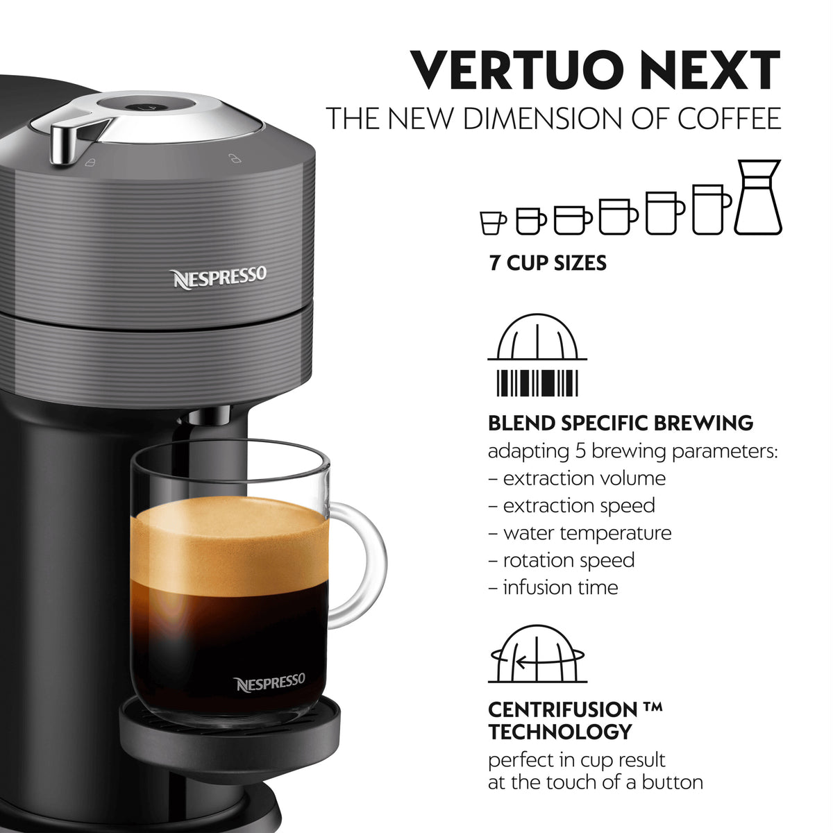 DeLonghi VertuoNext Nespresso Coffee Machine with Aeroccino - Grey | ENV120.GYAE from DeLonghi - DID Electrical