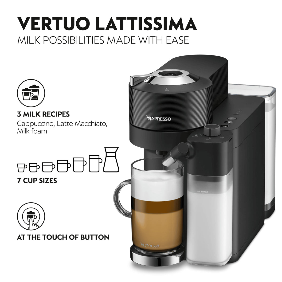 Nespresso Vertuo Lattissima Coffee Machine - Black | ENV300.B from DeLonghi - DID Electrical