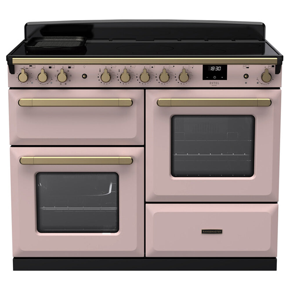 Rangemaster Estel Deluxe 110CM Electric Range Cooker - Pale Pink with Antique Brass | ESDLO110EIPPPK/AB1 from Rangemaster - DID Electrical