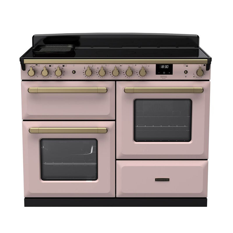 Rangemaster Estel Deluxe 110CM Electric Range Cooker - Pale Pink with Antique Brass | ESDLO110EIPPPK/AB1 from Rangemaster - DID Electrical