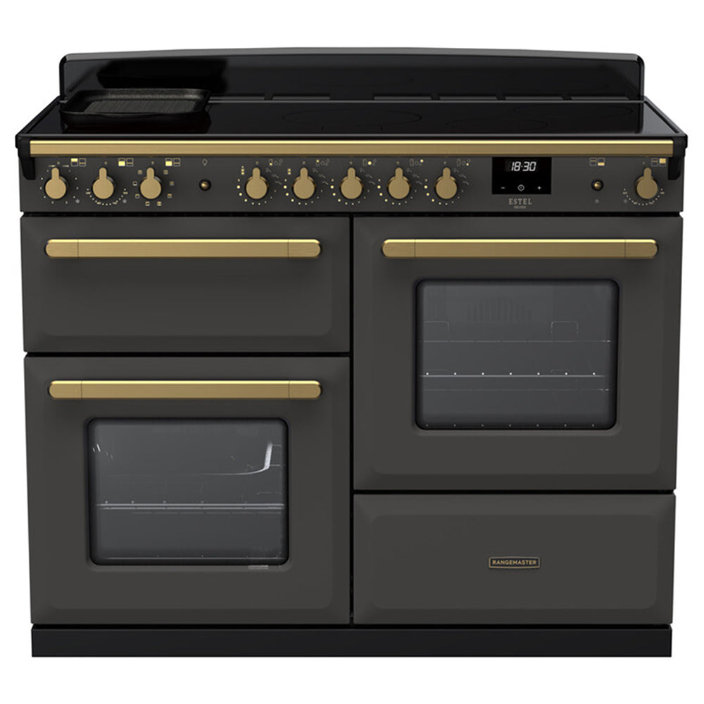 Rangemaster Estel Deluxe 110CM Electric Range Cooker - Slate with Antique Brass | ESDLO110EIPSLT/AB1 from Rangemaster - DID Electrical