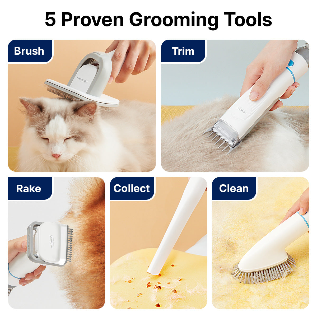 Neakasa P2 Pro 5 in 1 Dog Cat Vacuum Cleaner with Grooming Kit - White | EU6975532170047 from Neakasa - DID Electrical