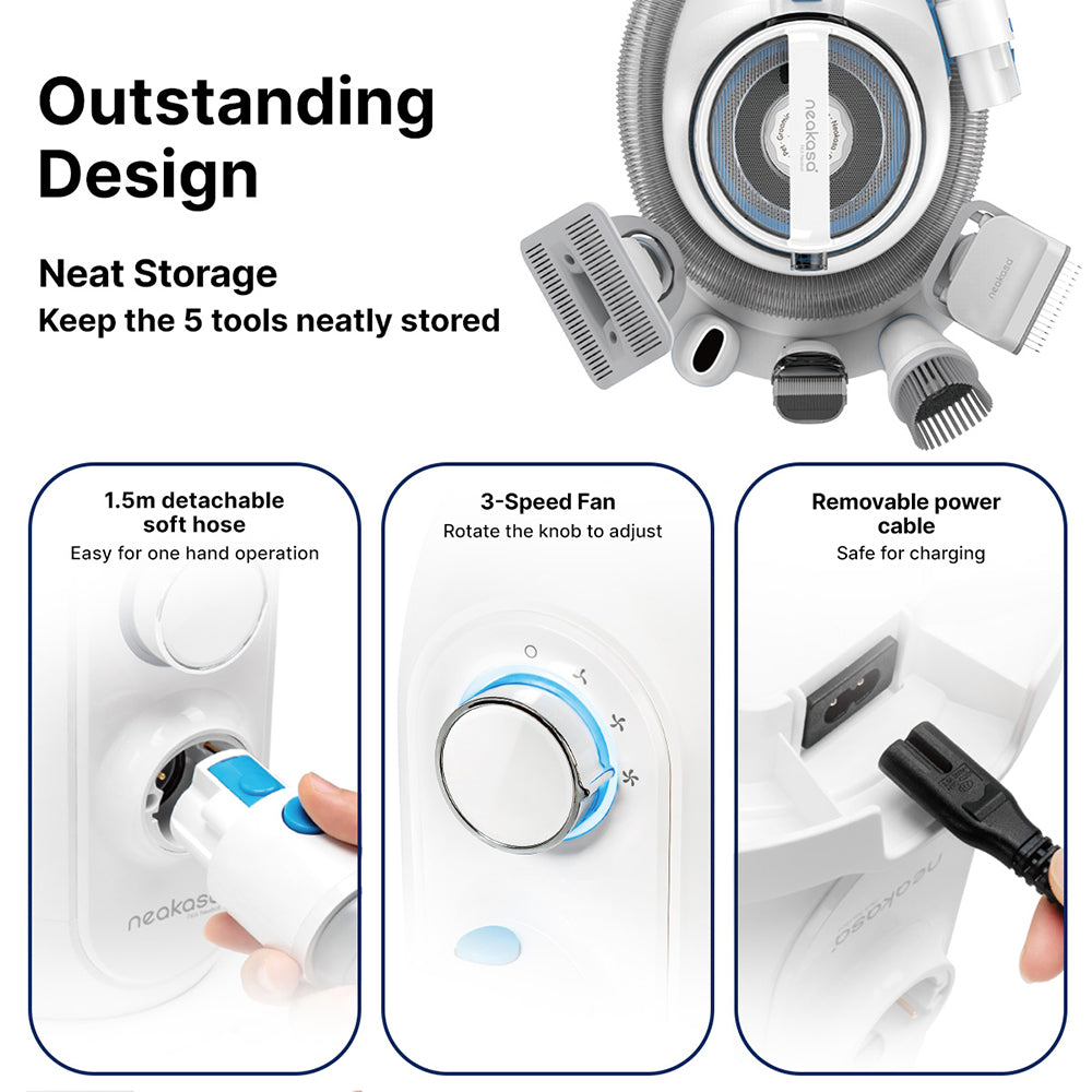 Neakasa P2 Pro 5 in 1 Dog Cat Vacuum Cleaner with Grooming Kit - White | EU6975532170047 from Neakasa - DID Electrical