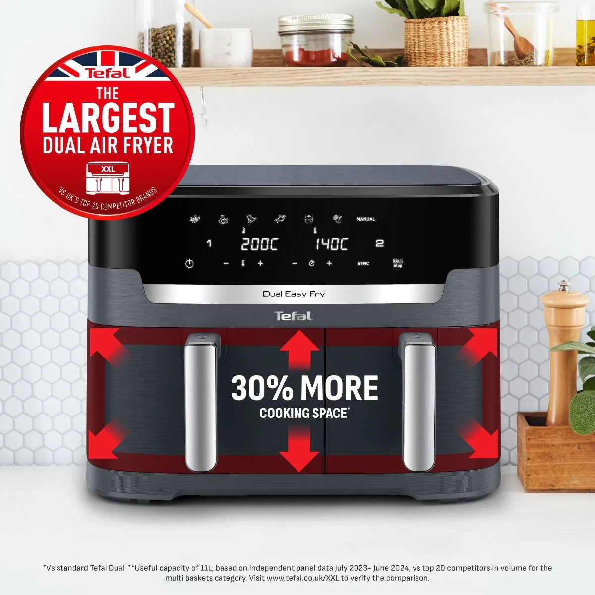 Tefal Easy Fry Dual XXL 11L Air Fryer - Coal Grey | EY942HG0 from Tefal - DID Electrical