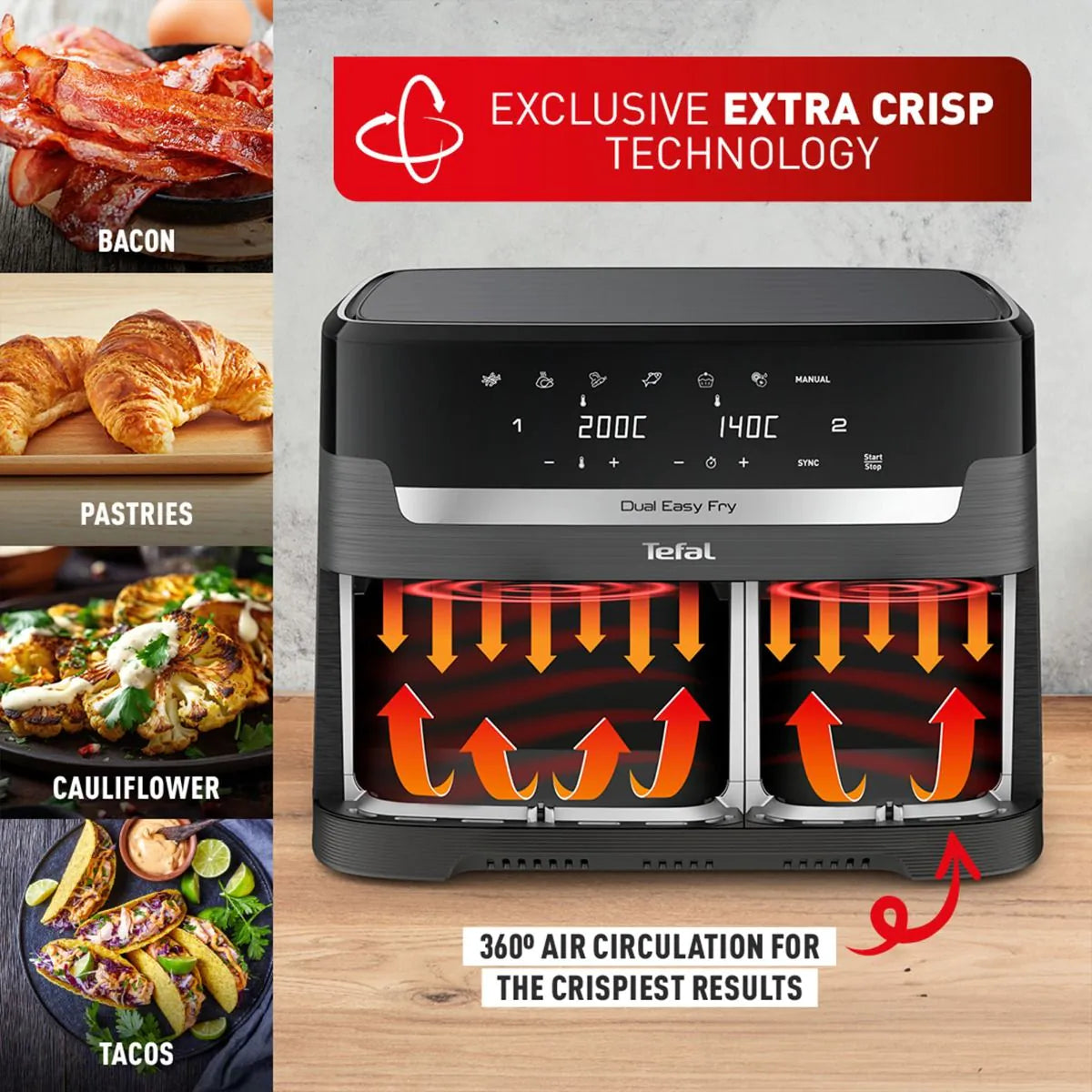 Tefal Easy Fry Dual XXL 11L Air Fryer - Coal Grey | EY942HG0 from Tefal - DID Electrical