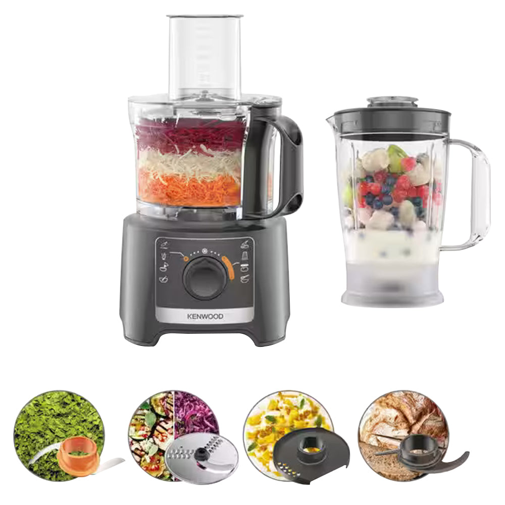 Kenwood Multipro Compact 2.1/1.2L 800W Food Processor &amp; Blender - Slate Grey | FDP31.170GY from Kenwood - DID Electrical