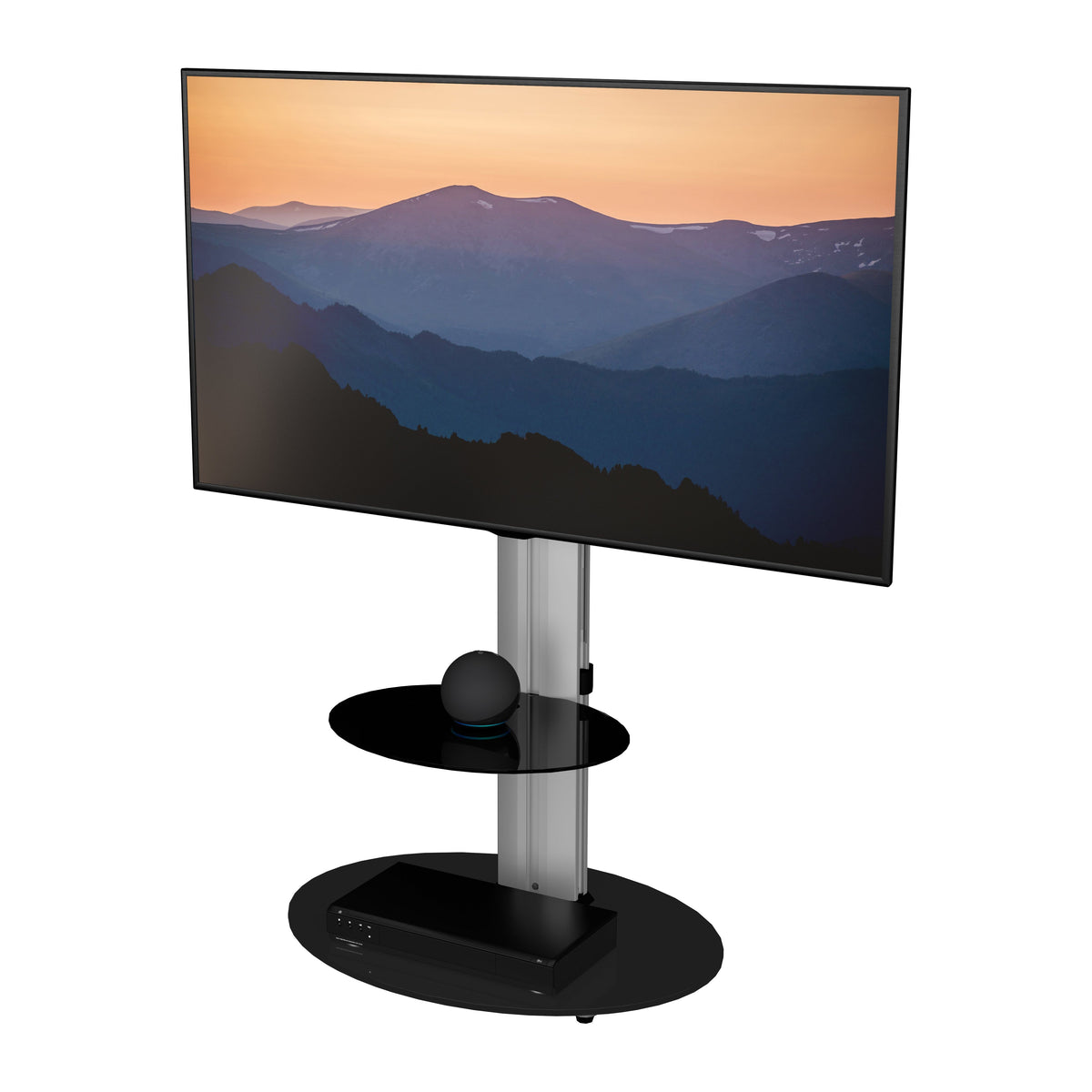 AVF Eno 60cm Oval Pedestal TV Stand with Shelf - Silver &amp; Black Glass | FSL600ENSB from AVF - DID Electrical
